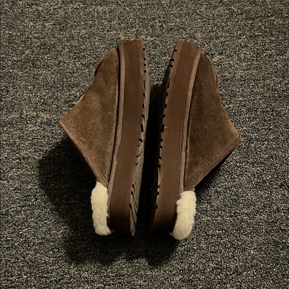 Ugg Chocolate Suede Shearling Platform Slippers - image 2